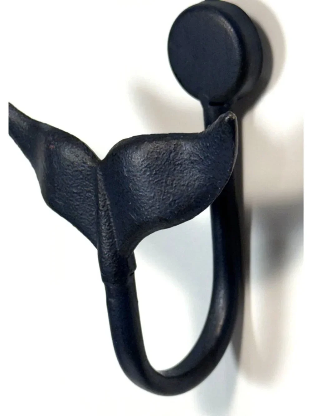 Nautical Black Whale Tail Wall Hook Metal Rustic Coastal Beach